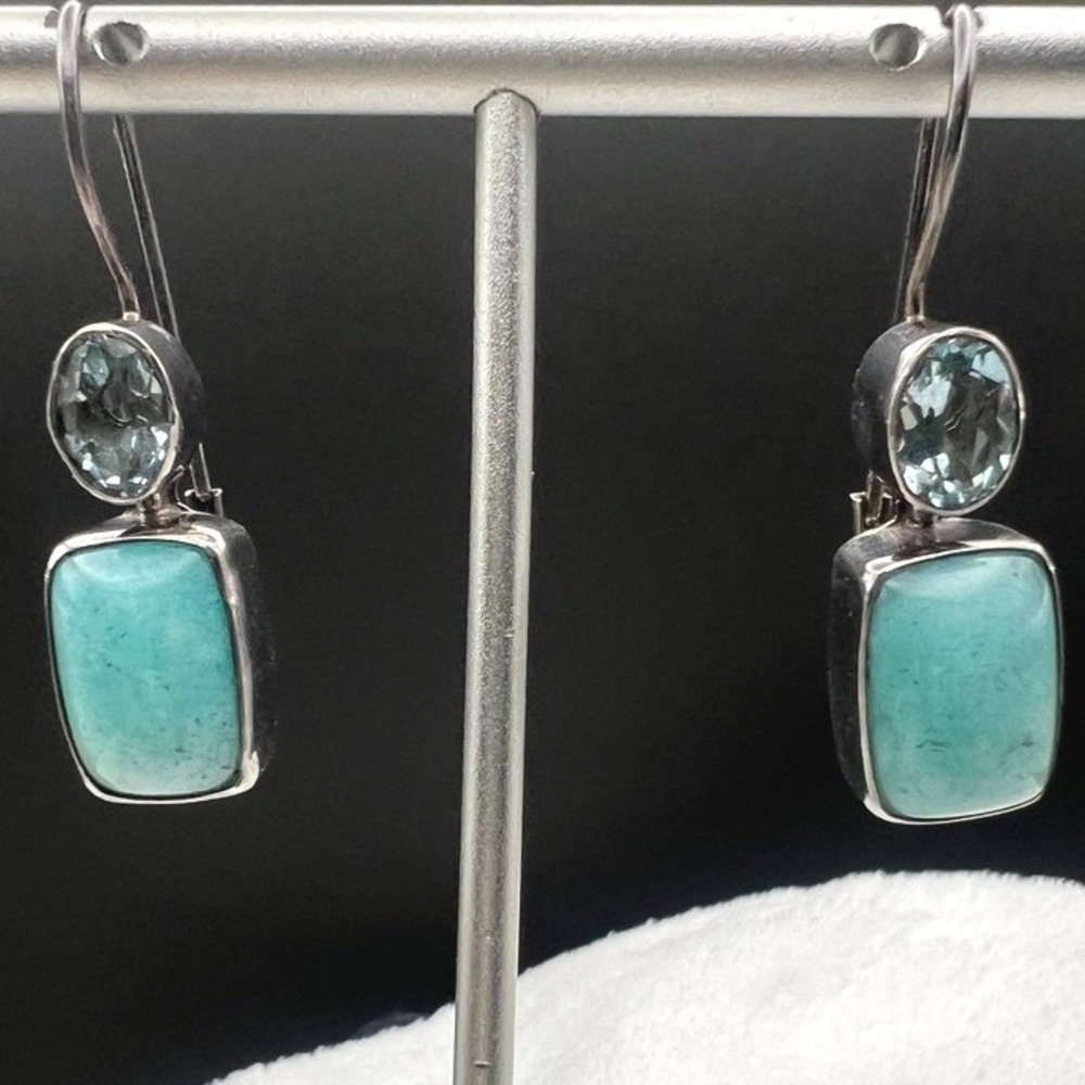 Sterling Silver Larimar Blue Topaz Earrings Chunky 1.5 In 8.6g READ